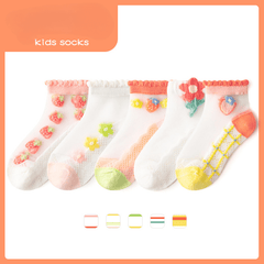 5 Pairs Girls Floral Ankle Socks Mesh Breathable Sport Socks Kids Toddlers