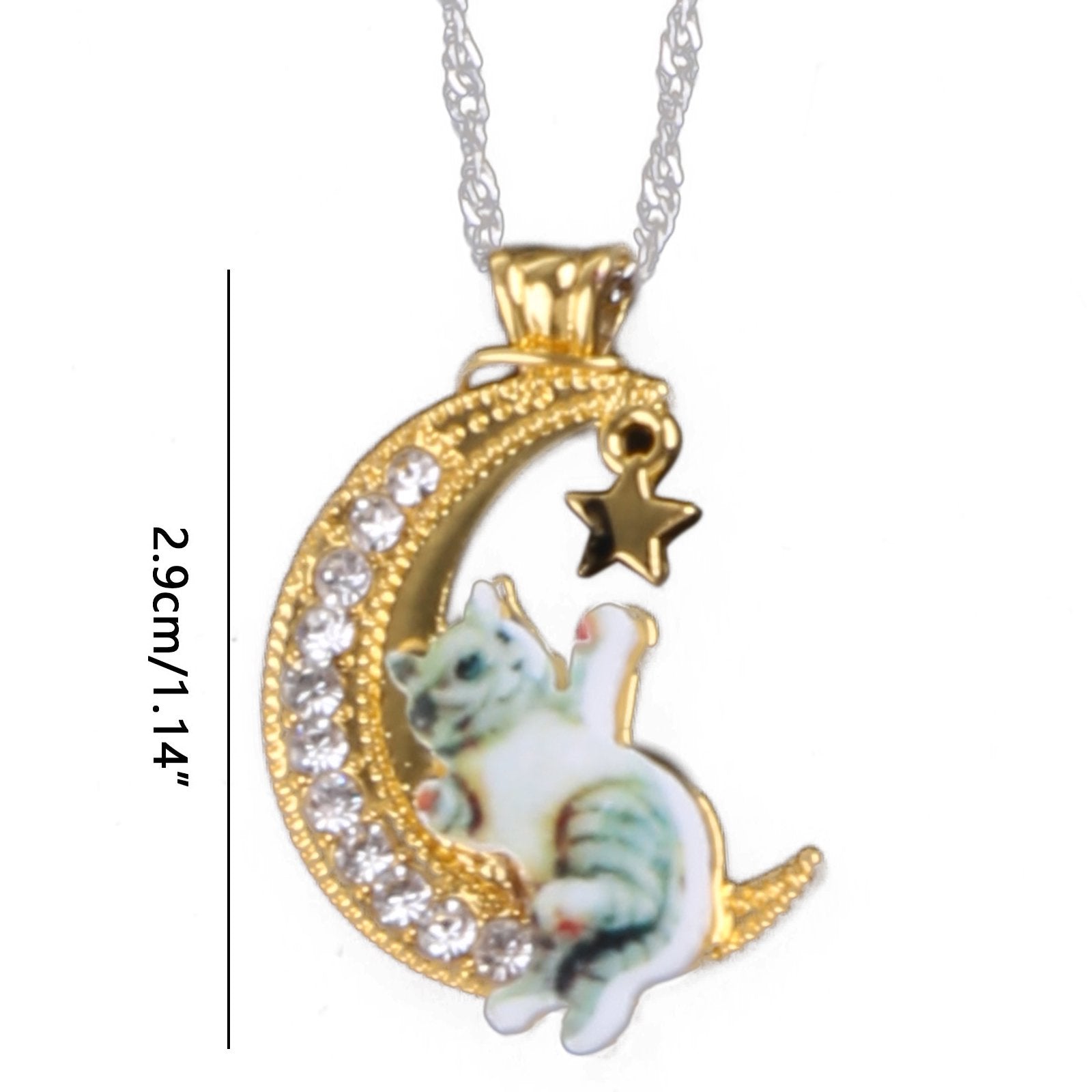 Cartoon Cat Moon Pendant Necklace for Girls