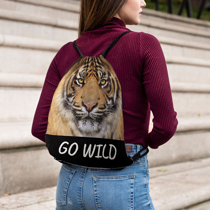 Animal Pattern Drawstring Bag Lightweight Sports Backpack