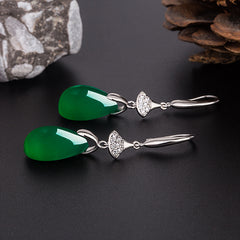 Vintage Chinese Style Green Agate Earrings Gift for Girls