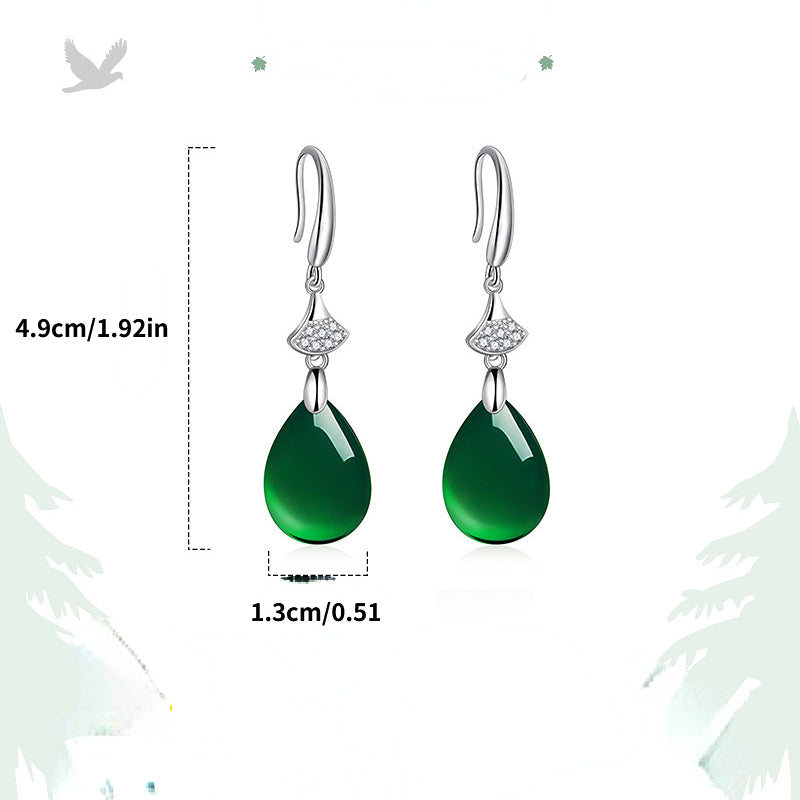 Vintage Chinese Style Green Agate Earrings Gift for Girls