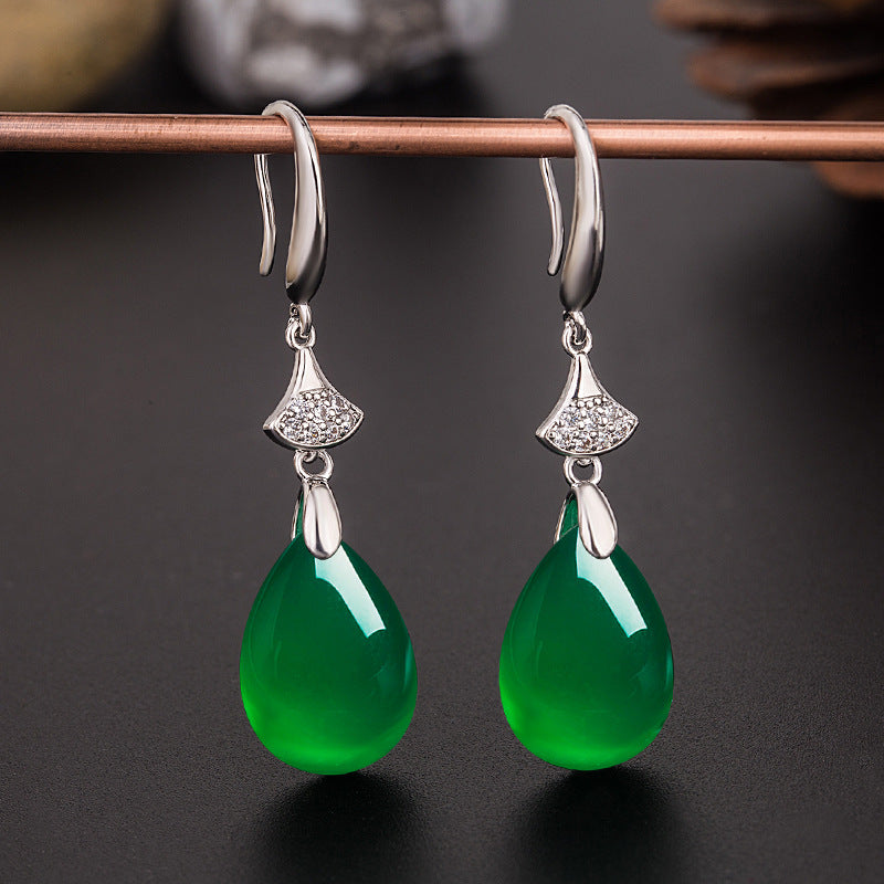 Vintage Chinese Style Green Agate Earrings Gift for Girls