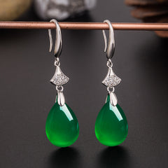 Vintage Chinese Style Green Agate Earrings Gift for Girls