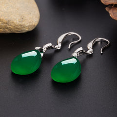 Vintage Chinese Style Green Agate Earrings Gift for Girls