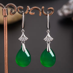 Vintage Chinese Style Green Agate Earrings Gift for Girls