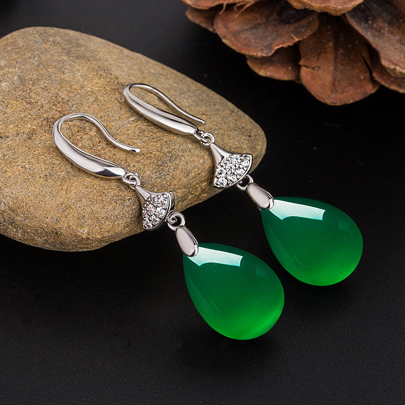 Vintage Chinese Style Green Agate Earrings Gift for Girls