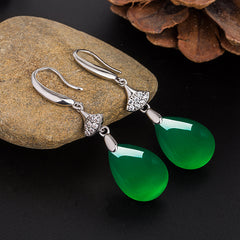 Vintage Chinese Style Green Agate Earrings Gift for Girls