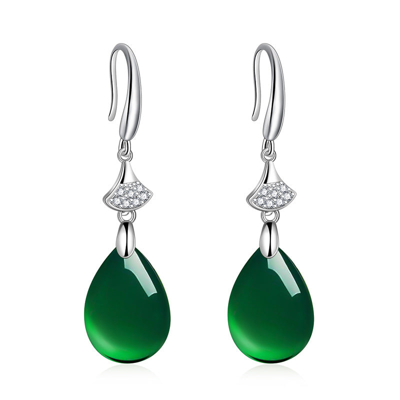 Vintage Chinese Style Green Agate Earrings Gift for Girls