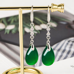 Vintage Tassel Green Agate Zircon Earrings for Girls