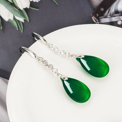 Vintage Tassel Green Agate Zircon Earrings for Girls