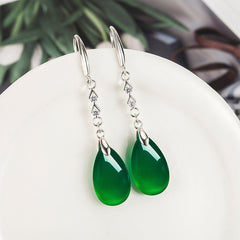 Vintage Tassel Green Agate Zircon Earrings for Girls