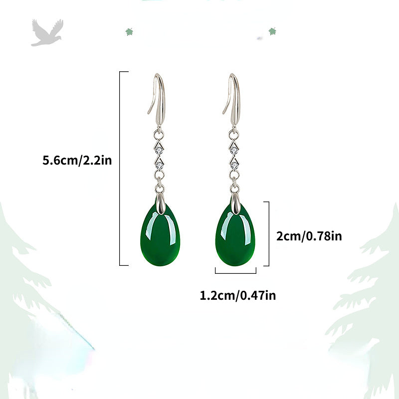 Vintage Tassel Green Agate Zircon Earrings for Girls