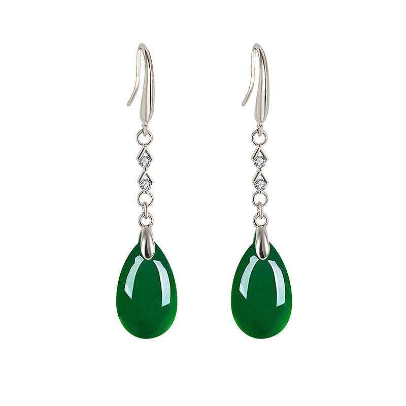 Vintage Tassel Green Agate Zircon Earrings for Girls