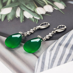 Vintage Tassel Green Agate Zircon Earrings for Girls
