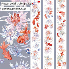 Red Koi Fish Stickers Set - Ice Crystal 3D Waterproof Stickers - 2 Meters