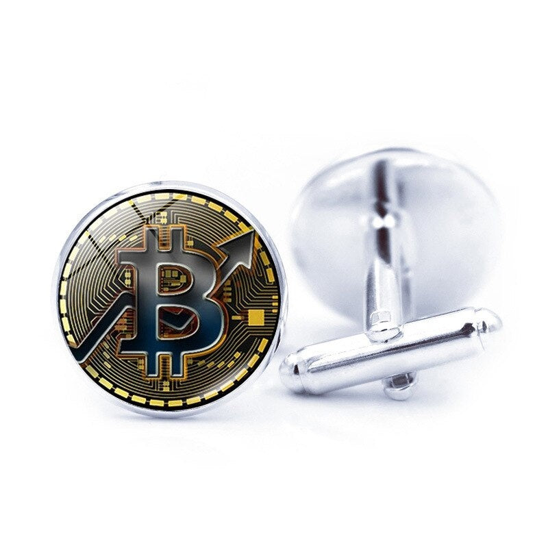 Bitcoin Round Metal Cufflinks for Men