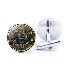 Bitcoin Round Metal Cufflinks for Men