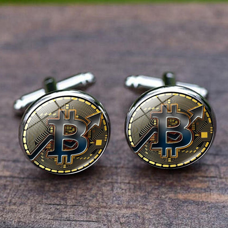 Bitcoin Round Metal Cufflinks for Men