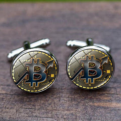 Bitcoin Round Metal Cufflinks for Men