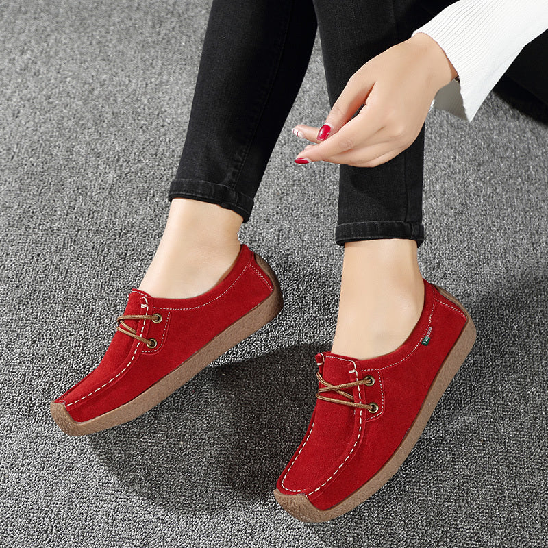Women's Square Toe Boat Shoes Lace Up Slip On Walking Flats