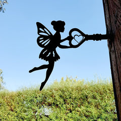 Fairy Silhouette Statue Garden Fairy With Key Shape Stakes Metal Elf Ornament