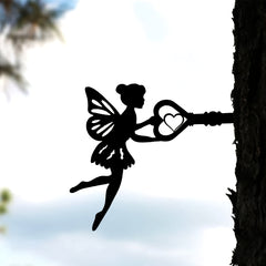 Fairy Silhouette Statue Garden Fairy With Key Shape Stakes Metal Elf Ornament