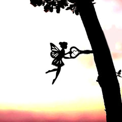 Fairy Silhouette Statue Garden Fairy With Key Shape Stakes Metal Elf Ornament
