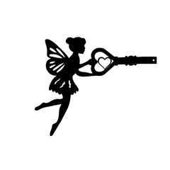 Fairy Silhouette Statue Garden Fairy With Key Shape Stakes Metal Elf Ornament