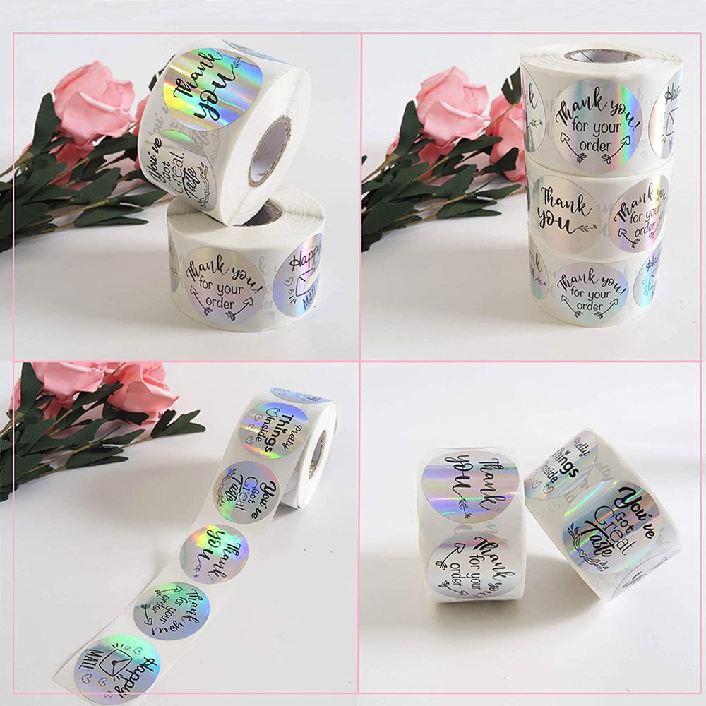 500 Pcs Colorful & Silvery Thank You Stickers for DIY Seals & Labels