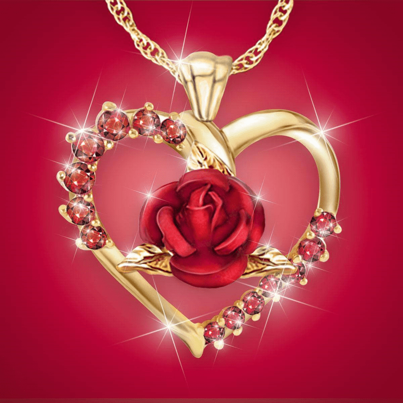 Rose Heart Pendant Necklace Holiday Graduation Birthday Jewelry Gift