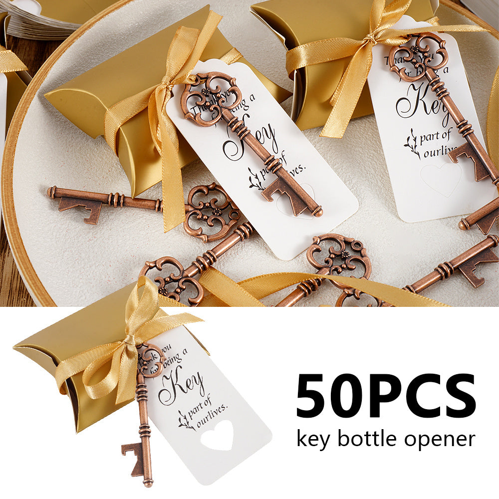 Vintage Key Bottle Opener Wedding Gift Cushion Boxes Silk Ribbon