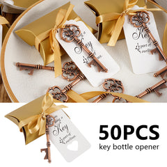 Vintage Key Bottle Opener Wedding Gift Cushion Boxes Silk Ribbon