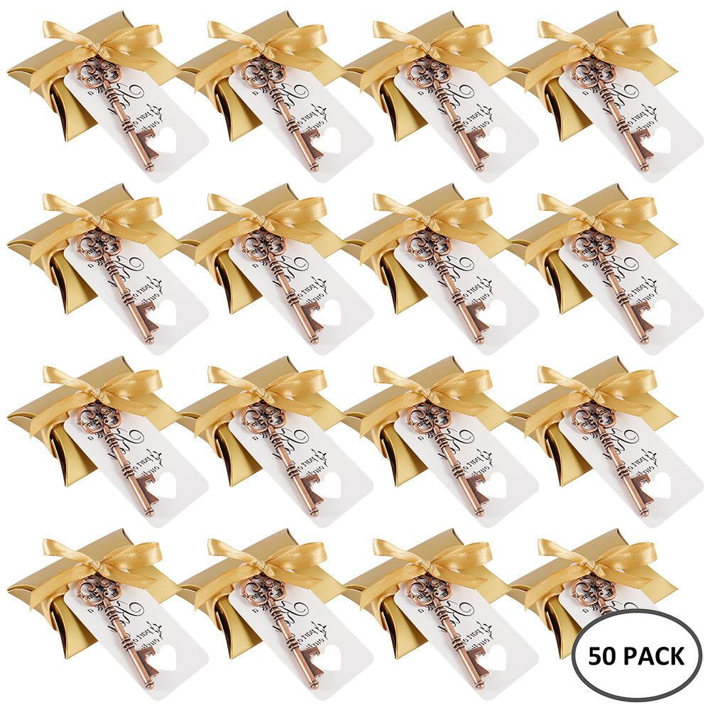 Vintage Key Bottle Opener Wedding Gift Cushion Boxes Silk Ribbon