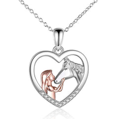 Girl & Horses Double Pendant Necklace Earrings Bracelet Set