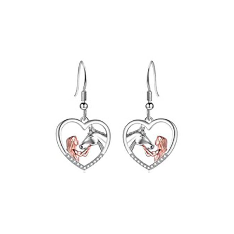 Girl & Horses Double Pendant Necklace Earrings Bracelet Set