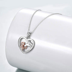 Girl & Horses Double Pendant Necklace Earrings Bracelet Set