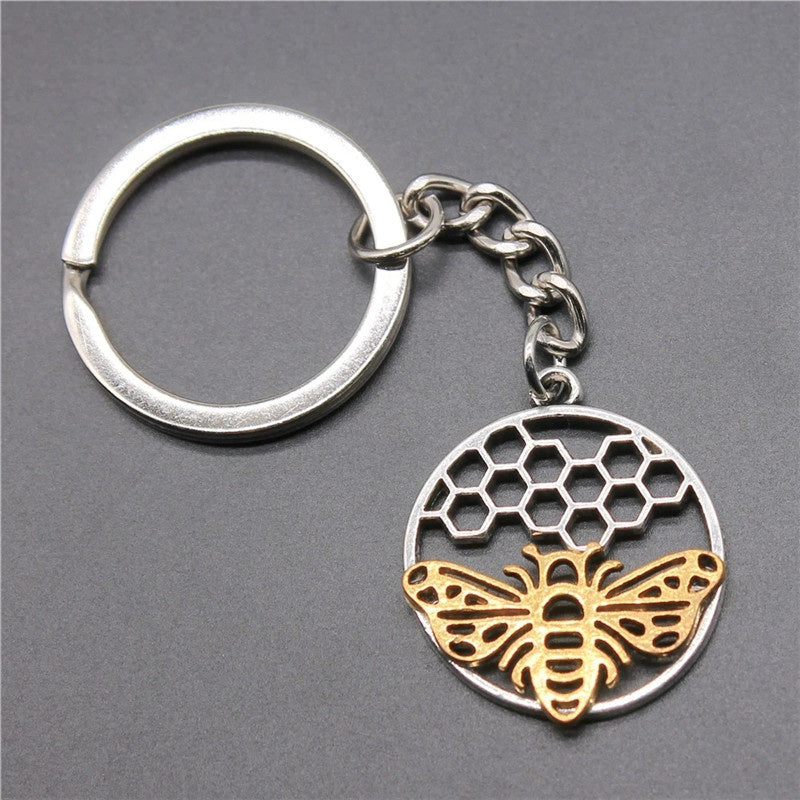 Bee Pattern Metal Keychain Pendant Key Ring Bag Purse Keychains