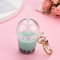 Mini Pearl Milk Tea Cup Key Chain Funny Moon Buckle Keychains