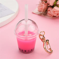 Mini Pearl Milk Tea Cup Key Chain Funny Moon Buckle Keychains