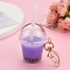 Mini Pearl Milk Tea Cup Key Chain Funny Moon Buckle Keychains