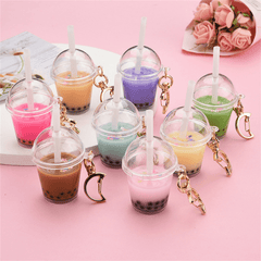 Mini Pearl Milk Tea Cup Key Chain Funny Moon Buckle Keychains