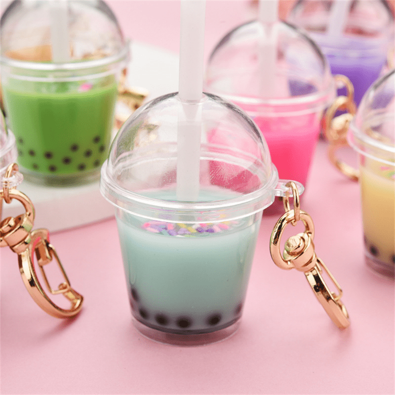 Mini Pearl Milk Tea Cup Key Chain Funny Moon Buckle Keychains