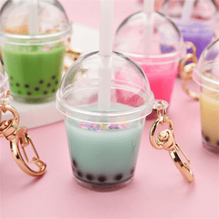 Mini Pearl Milk Tea Cup Key Chain Funny Moon Buckle Keychains