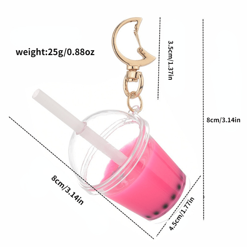 Mini Pearl Milk Tea Cup Key Chain Funny Moon Buckle Keychains