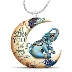 Colorful Funky Animals Elephant Moon Pendant Necklace Jewelry Accessories