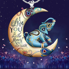 Colorful Funky Animals Elephant Moon Pendant Necklace Jewelry Accessories