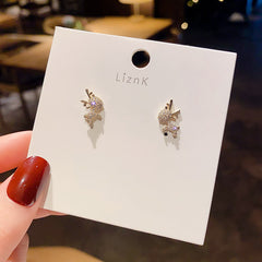 Cartoon Elk Zircon Stud Earrings for Girls Party