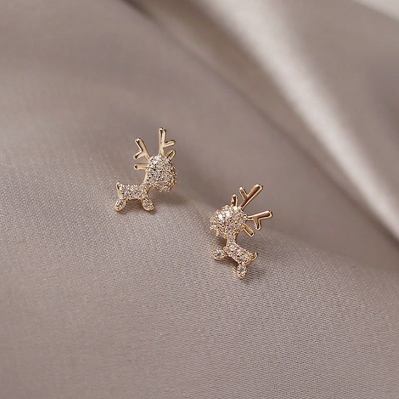 Cartoon Elk Zircon Stud Earrings for Girls Party