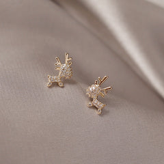 Cartoon Elk Zircon Stud Earrings for Girls Party