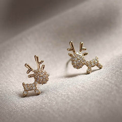 Cartoon Elk Zircon Stud Earrings for Girls Party